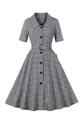 A-Linie 3/4 Ärmel Graues 1950er Jahre Kleid mit Taschen